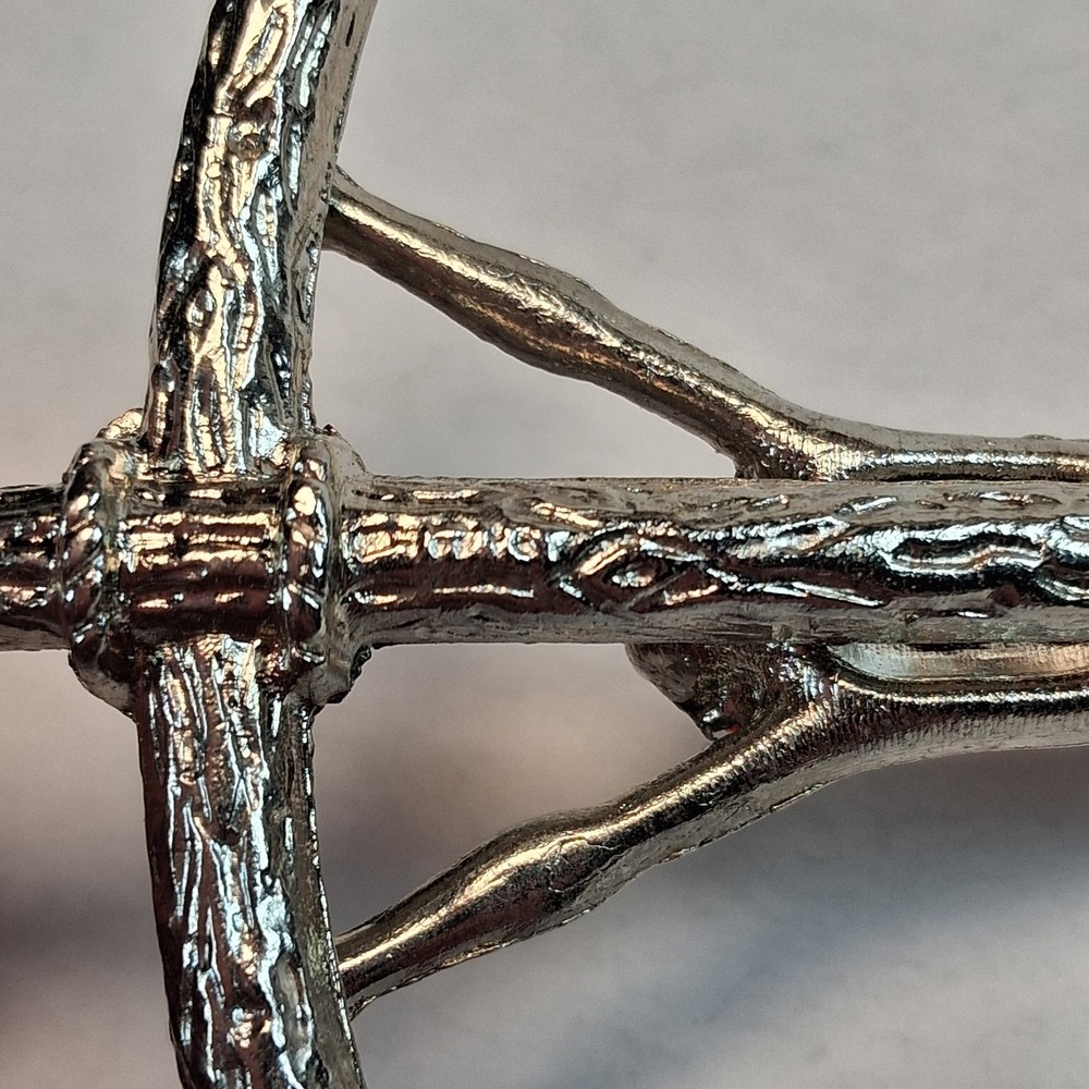 Vintage Italy Papal Pectoral Cross Pendant Silver Tone Bent Crucifix INRI 5+" - Picture 7 of 8
